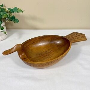 Vintage Hand Carved Wood Duck Trinket or Severing Bowl